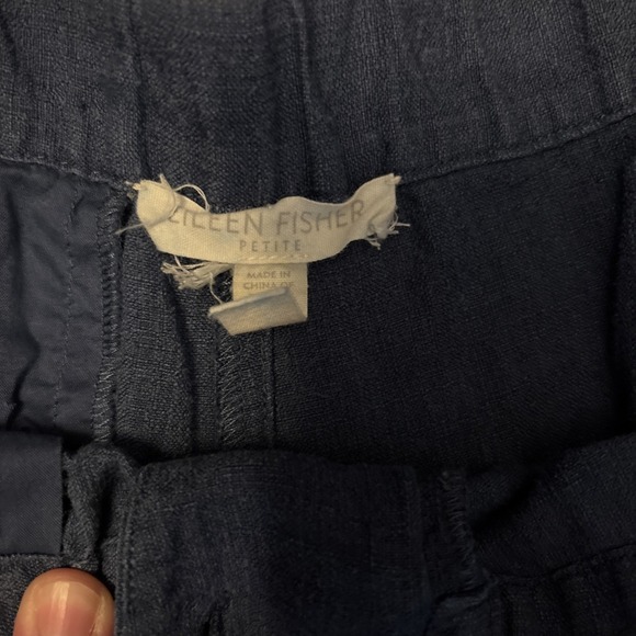 Eileen Fisher Womens Petite Medium Navy High Waist Linen Pleated Front Pants - Picture 2 of 3